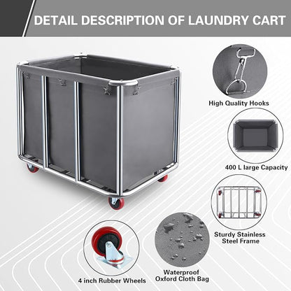 Commercial Laundry Cart with Wheels, 400L Large Industrial Laundry Cart - Image 4