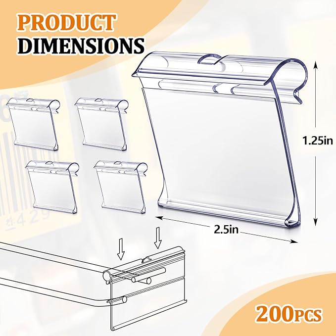 200 Pcs 2.5 x 1.25 Hook Scanner Plates Shelf Label Holders, Reusable Flip-open - Image 2