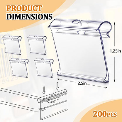 200 Pcs 2.5 x 1.25 Hook Scanner Plates Shelf Label Holders, Reusable Flip-open - Image 2