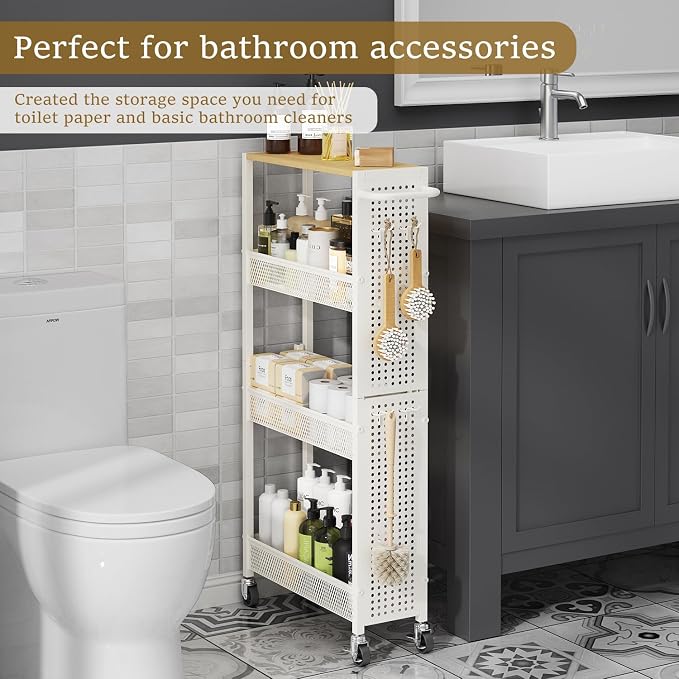 Utility Slim Storage Cart 4 Tier Small Rolling Kitchen Laundry Room - Image 5