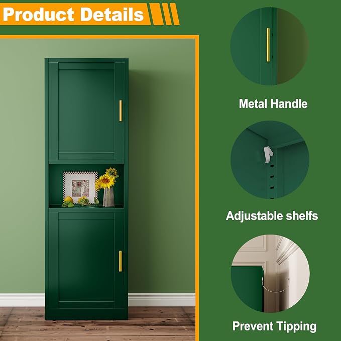 Ckzbx Tall Narrow Storage Cabinet 66.93" H Tall Bathroom Cabinet Metal Pantry - Image 4