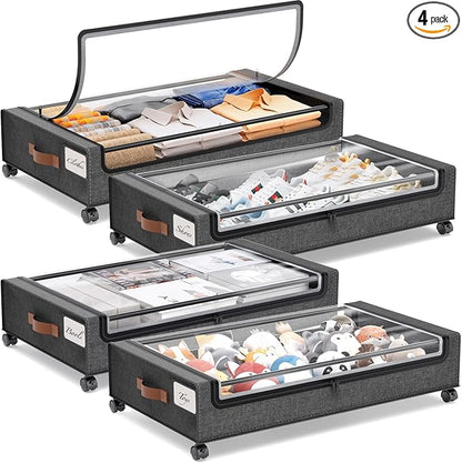 Yecaye Under Bed Storage with Wheels, 4 Pack Under Bed Rolling Storage with by Yecaye