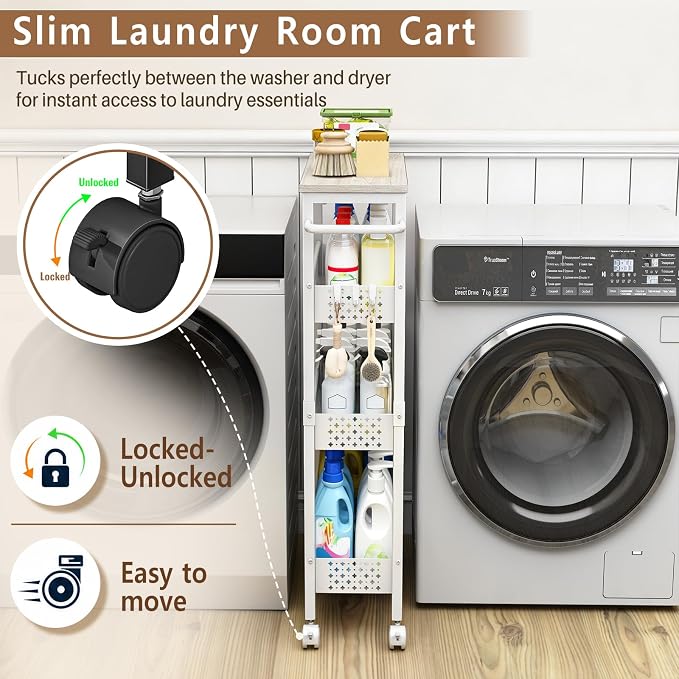 Utility Slim Rolling Storage Cart, 4-Tier Narrow Metal Organizer - Image 3