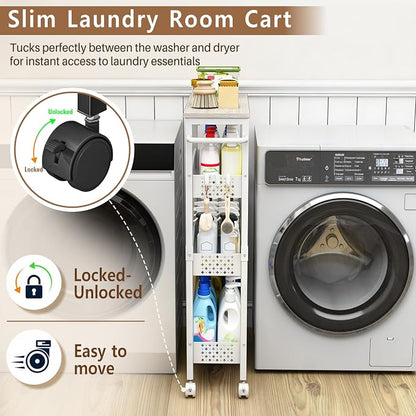 Utility Slim Rolling Storage Cart, 4-Tier Narrow Metal Organizer - Image 3
