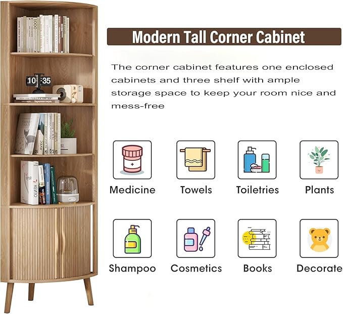 Corner Cabinet, 66.73'' Tall Modern Corner Bathroom Storage Cabinet - Image 6