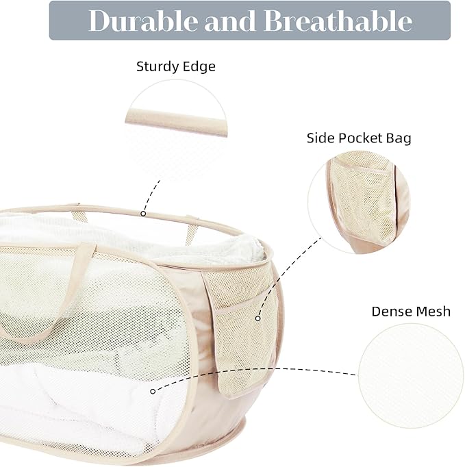 4 Pcs Durable Collapsible Laundry Baskets, Foldable Large Opening Pop Up - Image 4