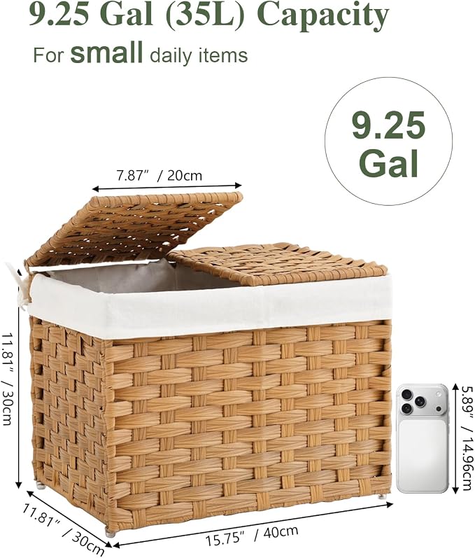 SETVSON Storage Basket with Lid Woven Wicker Baskets, 35L Natural | 9.2 Gallon - Image 2
