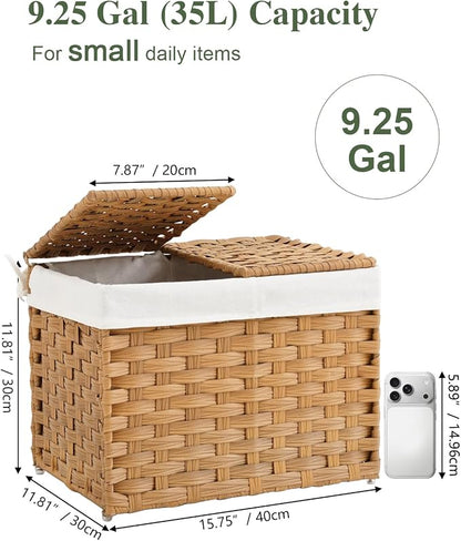 SETVSON Storage Basket with Lid Woven Wicker Baskets, 35L Natural | 9.2 Gallon - Image 2