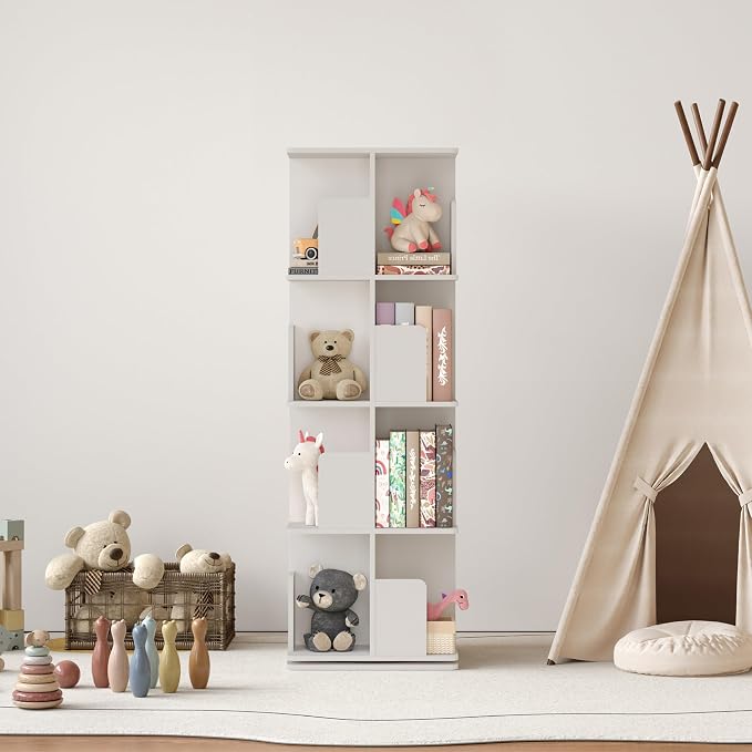 YOWOS VITRU Spin 360 Rotating Bookshelf Tower, Square Wood Spinning Bookcase - Image 3