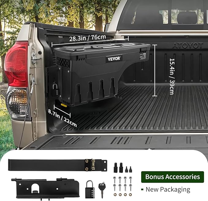 VEVOR Truck Bed Storage Box, Lockable Lid, Waterproof ABS Wheel Well Tool Box - Image 8
