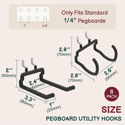 8-Pack Heavy Duty Pegboard Drill Holder & Utility Hooks Set | Fit 1/4 Inch - Image 2
