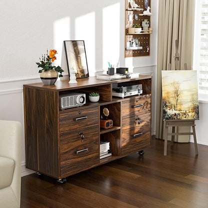 VINGLI Dark Brown Wood Lateral File Cabinet - Image 9