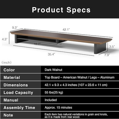 Walnut Dual‑Tier Monitor Stand for Modern Desk Setup – Minimalist Wooden Riser - Image 4