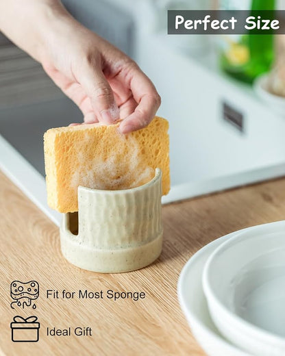 Kitchen Sponge Holder, Ceramics Sponge Dish Rack Sink Scrub Caddy - Image 5