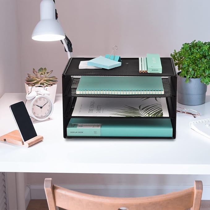 EASEPRES 3 Tier Mesh Desk Organizer Tray, File Paper Letter Folder Holder - Image 6