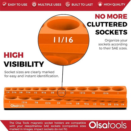 Olsa Tools Magnetic Socket Organizer | 3/8-inch drive | SAE Orange | Holds 26 - Image 2