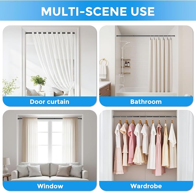 2 Pack Spring Loaded Tension Rod 48-59" Adjustable Curtain Rods No Drill - Image 4