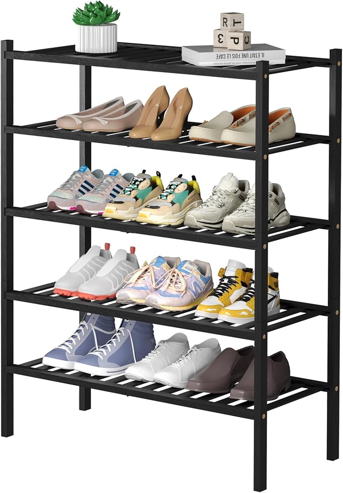 5 Tier Bamboo Shoe Rack for Closet Free Standing Wood Shoe Shelf for Entryway by ROMGUAR+CRAFT