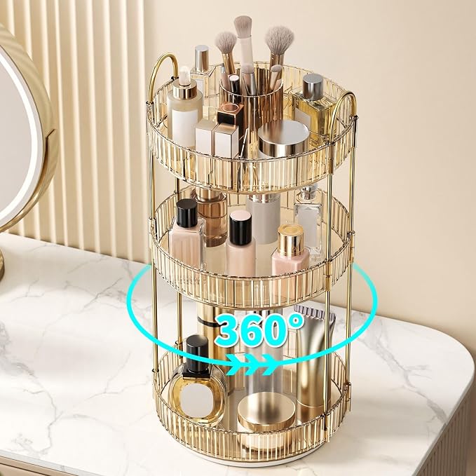 360° Rotating Makeup Organizer, Large-Capacity Skincare Make Up Storage 3 Tier - Image 5