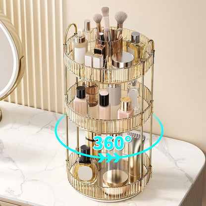 360° Rotating Makeup Organizer, Large-Capacity Skincare Make Up Storage 3 Tier - Image 5