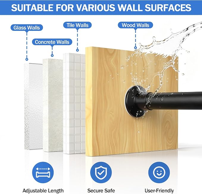 No Drilling Closet Rod, Adjustable Black Closet Rod, 28-98 Inches Closet - Image 5