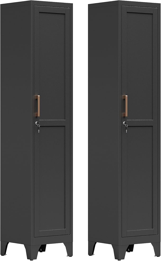 67"H Black Metal Locker with 1 Lockable Door and 4 Adjustable Shelves by Firstsky