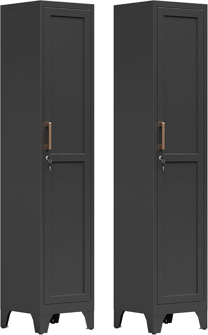 67"H Black Metal Locker with 1 Lockable Door and 4 Adjustable Shelves by Firstsky