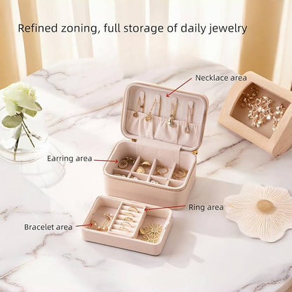 small travel jewelry case, Double Layer Travel Jewelry Box Organizer, Leather - Image 5