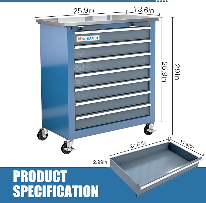 LARBANKE 7-Drawer Rolling Tool Chest - Image 3