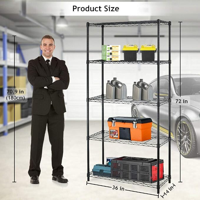 BestOffice | 5-Tier Wire Storage Shelves | 36x14x72 | Black | - Image 3