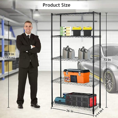BestOffice | 5-Tier Wire Storage Shelves | 36x14x72 | Black | - Image 3