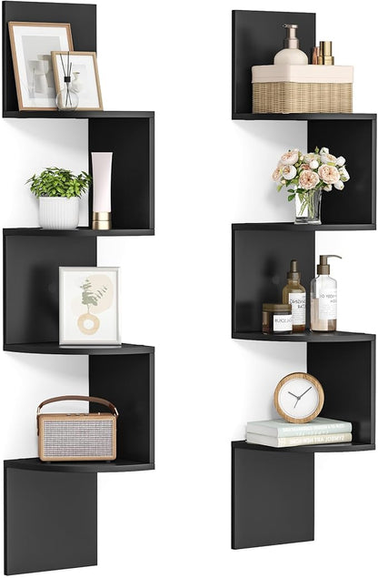 VASAGLE Corner Shelves Wall Mount, 4-Tier Floating Bookshelves, Ink Black by Unknown