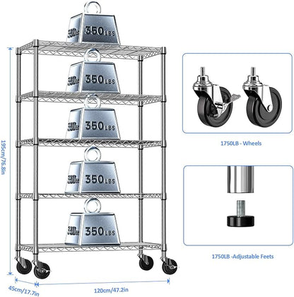 Garage Shelving Unit with Wheels, 48” Heavy Duty Metal Storage Shelf Rack | - Image 3