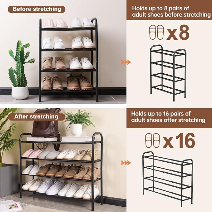 Gonfoam 4-Tier Expandable Shoe Rack, Adjustable Shoe Shelf Storage Organizer - Image 6