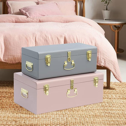 Vixdonos Decorative Metal Box Storage Trunks Set of 2 College Dorm Chest - Image 7