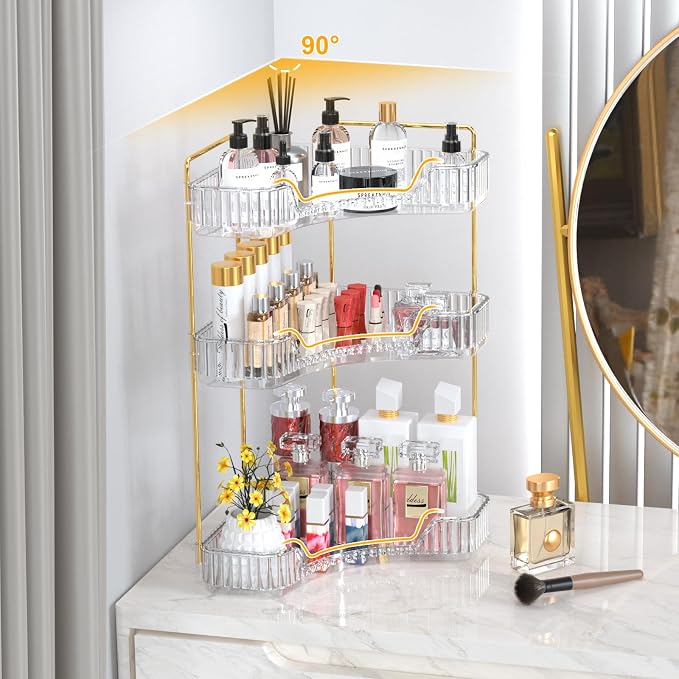 GTI 3-Tier Corner Bathroom Counter Organizer, Large Capacity Makeup Organizer - Image 5