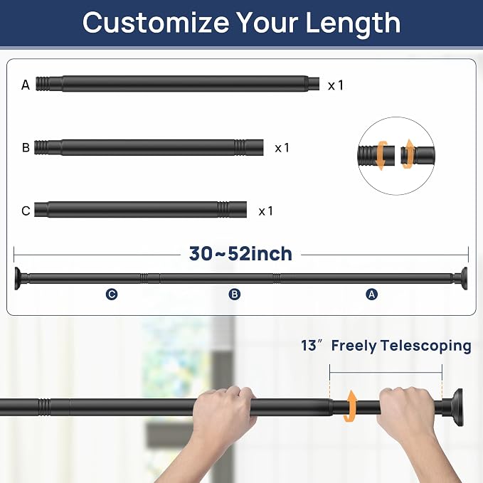 ENJOYBASICS 1" Black Shower Curtain Rod, 30-52" Adjustable, Secure Tension | - Image 2