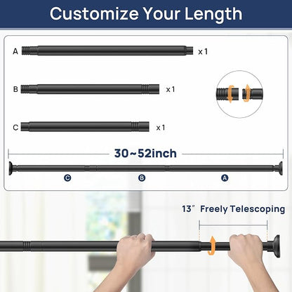 ENJOYBASICS 1" Black Shower Curtain Rod, 30-52" Adjustable, Secure Tension | - Image 2