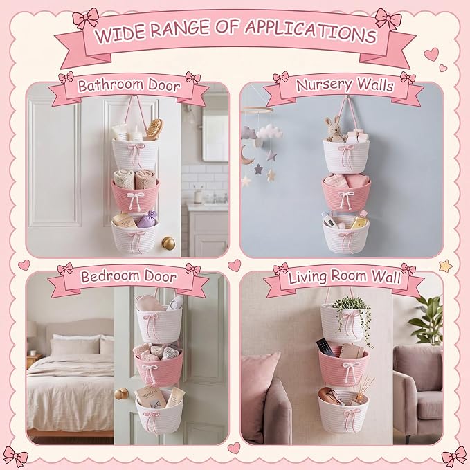 3-Tier Hanging Wall Basket Wall Mounted Woven Basket - Image 6