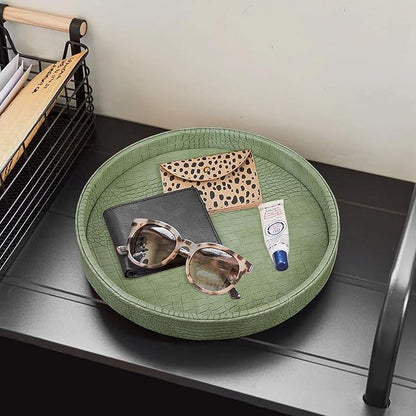 HofferRuffer Faux Leather Round Serving Tray, Vegan Croco Leather Decorative - Image 5
