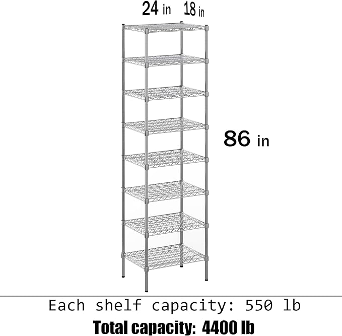 18" Deep x 24" Wide x 86" Height Wire Shelving Kit | 8-Tier | NSF Commercial - Image 3