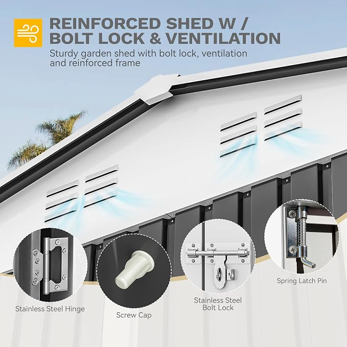 DWVO 10x8ft Metal Outdoor Storage Shed - Image 6