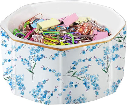 Ceramic Paper Clip Holder Gold Line Paper Clip Dispenser Organizer by LEAZUL
