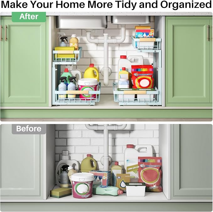 Kitstorack Under Sink Organizer, 2 Tier Under the Sink Storage, Slide out Pull - Image 8
