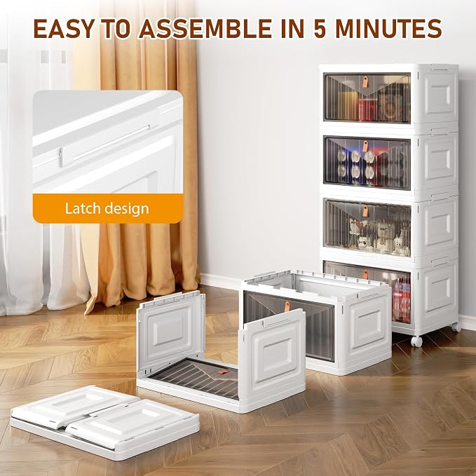 4 Tier Storage Bins with Lids, 23QT Stackable Closet Organizers and Storage - Image 3