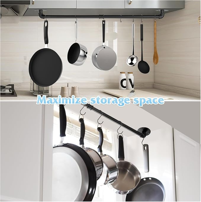 38.5 inch Pot Rack Wall Mounted Detachable Pan Rack Organizer Industrial Pipe - Image 3