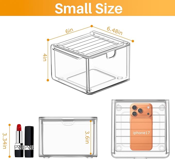 6 Pack Small Stackable Stroage Drawers, Acrylic Bathroom Makeup Organizer - Image 3