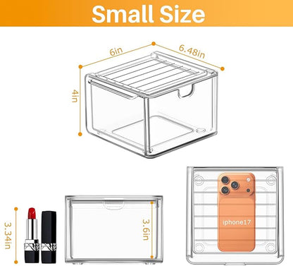 6 Pack Small Stackable Stroage Drawers, Acrylic Bathroom Makeup Organizer - Image 3
