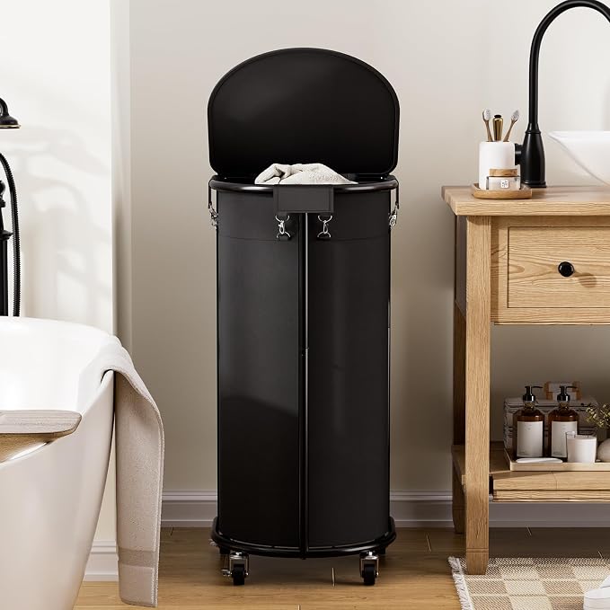 Rolling Laundry Basket with Lid, 100L Laundry Hamper with Wheels, Half Round - Image 6