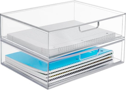 STORi STAX Plastic Stackable Organizer Drawers Clear | 12.5" Wide | Set - Image 8